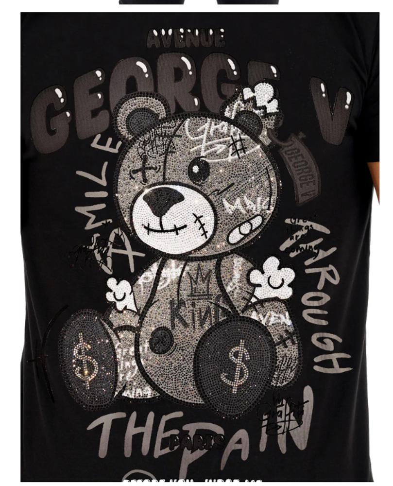 GV-2708 Avenue George V Paris Rhinestone King Bear T-Shirt 